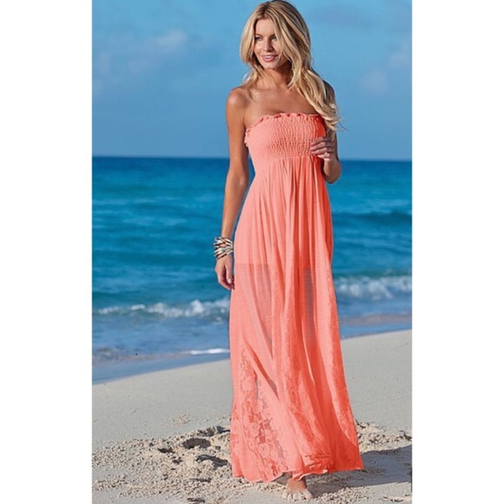 Venus Coral Strapless Dress Size M